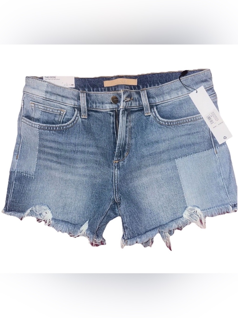 Joe’s Jeans NWT size 28 The Ozzie Light Wash Patchwork Frayed Denim Shorts